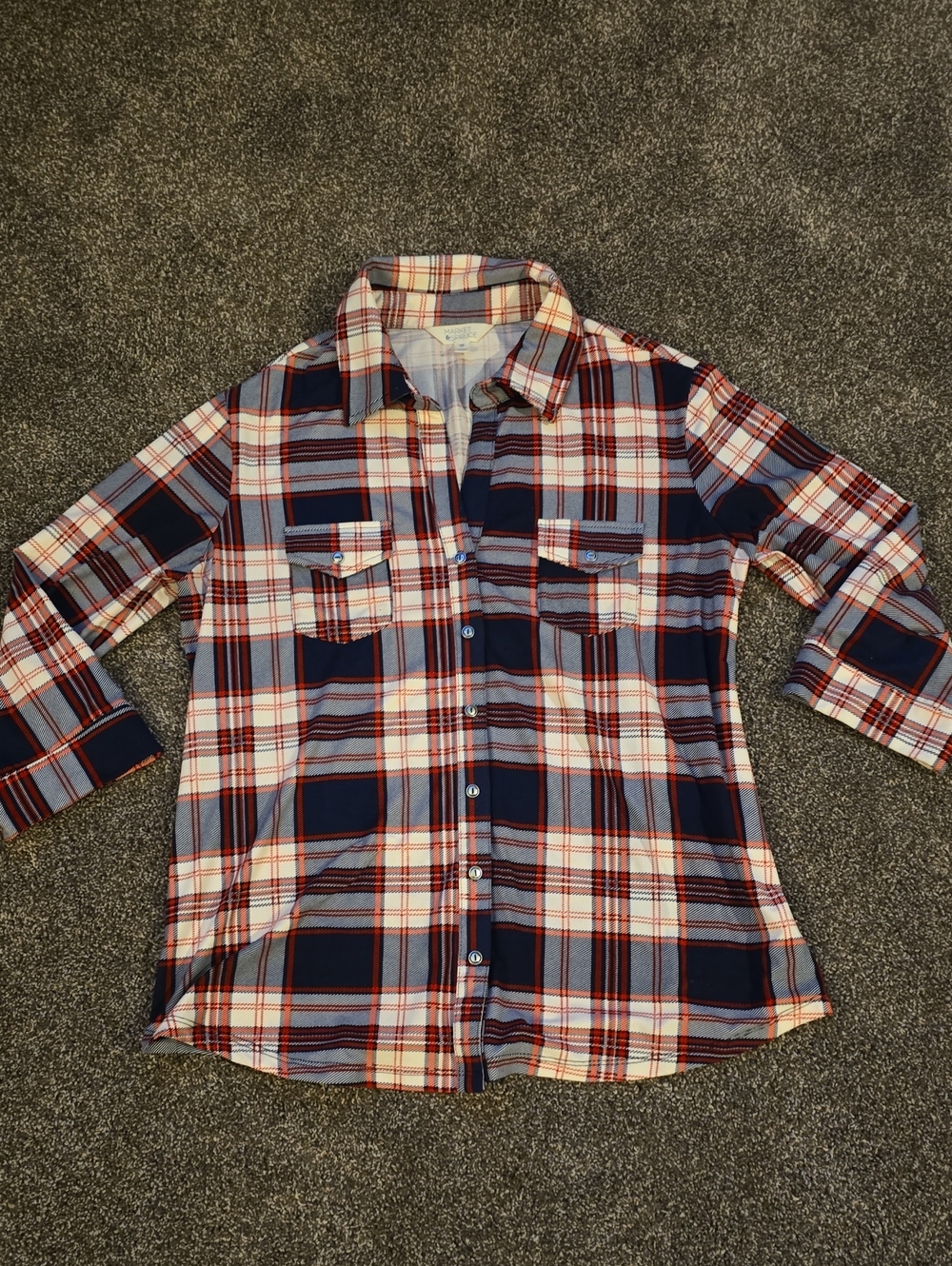 Market & Spruce Plaid Button-Down Shirt - Navy, Red & White